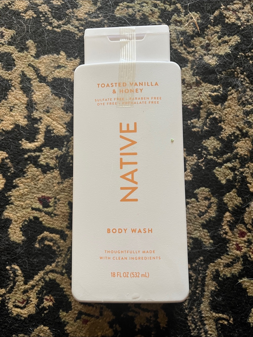 Native Body Wash in White with Orange Text - Toasted Vanilla & Honey